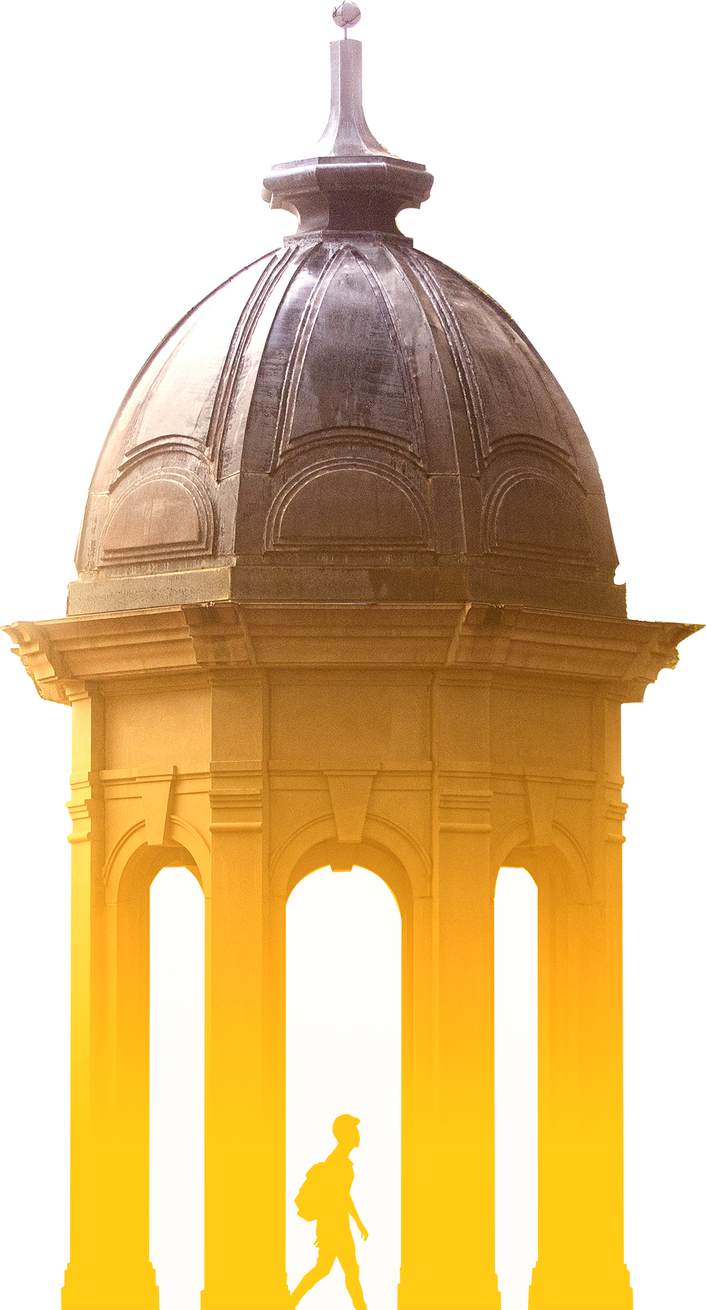 A student walks under the cupola.